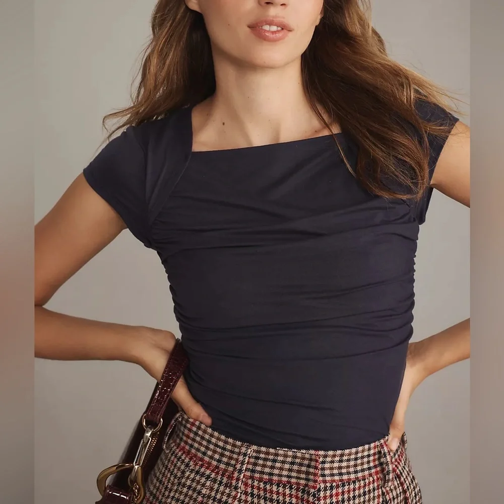 Reformation Addison Navy Shirt - Picture 2 of 6